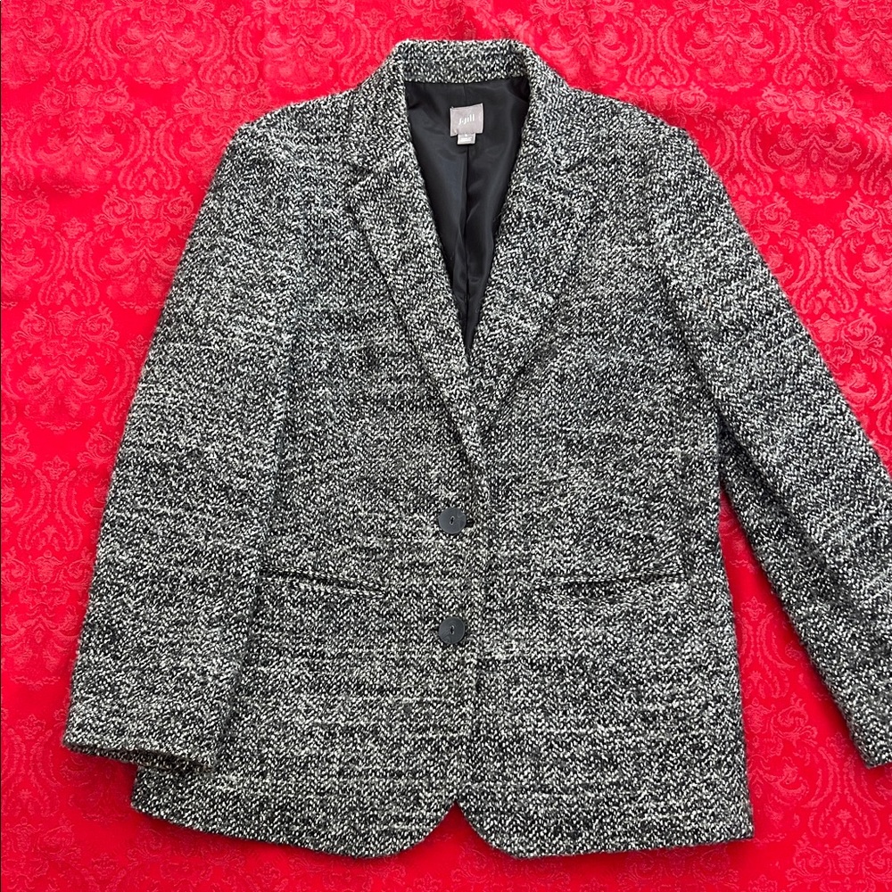 J. Jill Women's Tweed Blazer Jacket Size Small Black Gray Textured Two Button